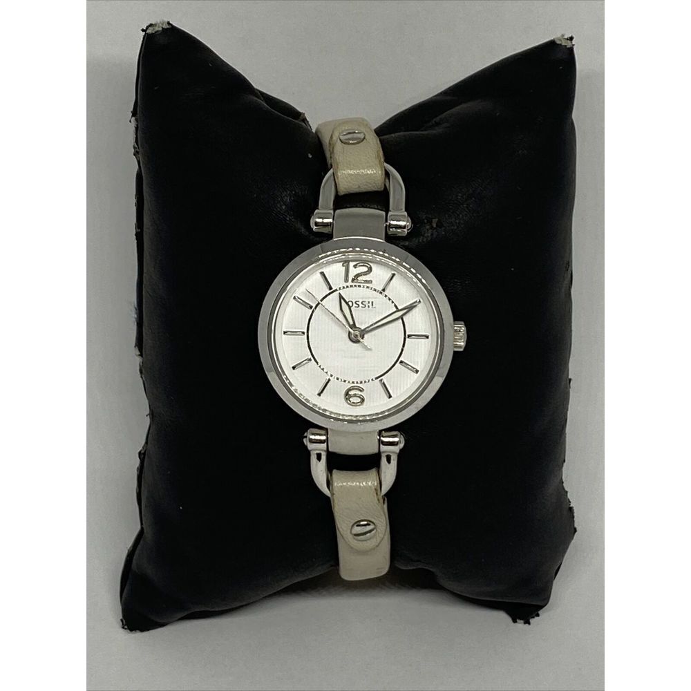 Fossil Georgia ES3808 Women's White Leather Analog Dial Quartz Wrist Watch EY56